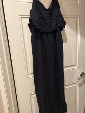 Zara Navy Sleeveless Maxi Dress with Draped Neckline